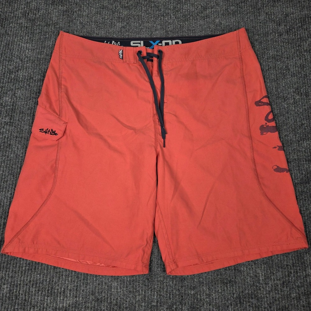Salt Life SLX-QD Mens Board Shorts Coral Orange Size 38 Logo Skull Swim Trunks